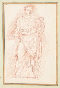 Tekening, Geklede figuur met band om de taille, ca. 1759-70 door Unknown